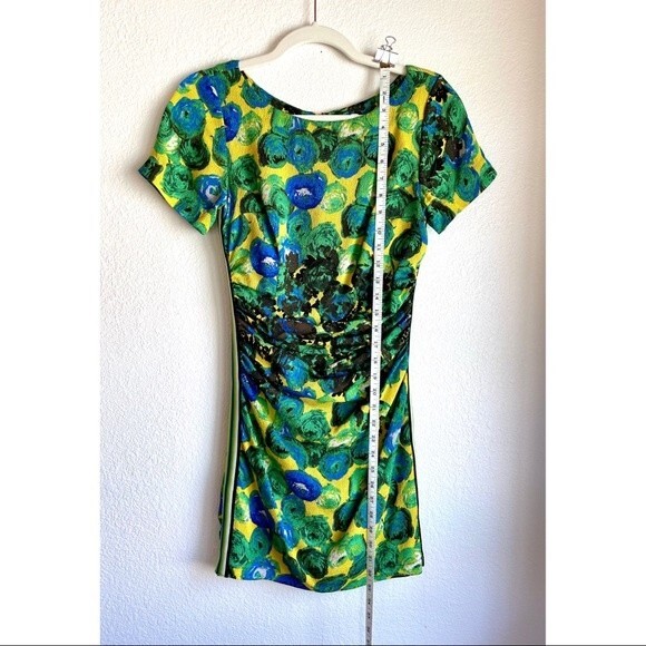 LAST CHANCE Tracy Reese Silk Bodycon Dress in Hot Sunshine Rose Racing Stripes 4 - Picture 9 of 12